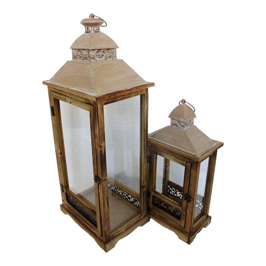 Lantern Retrica Inart set of 2 aluminum in dark brown shade