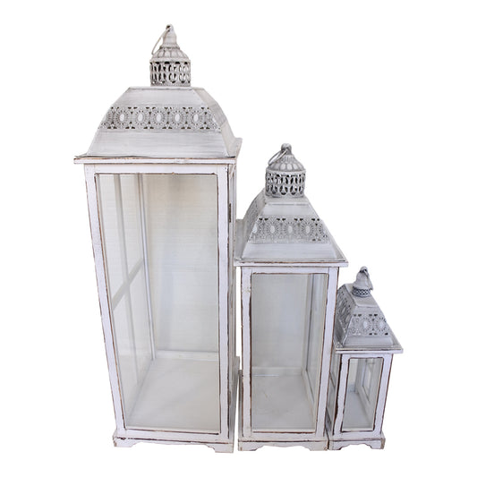 Lantern Jux Inart set of 3 aluminum in white washed shade