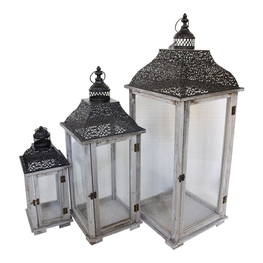 Lantern Huta Inart set of 3 aluminum in gray shade