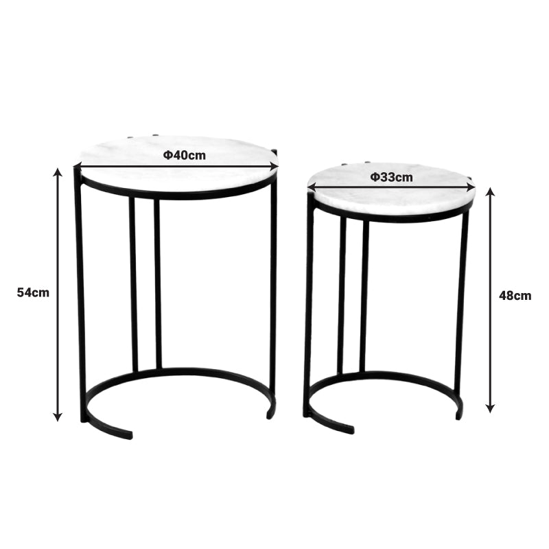 Living room side tables set of 2 Luxere Inart black metal-white marble