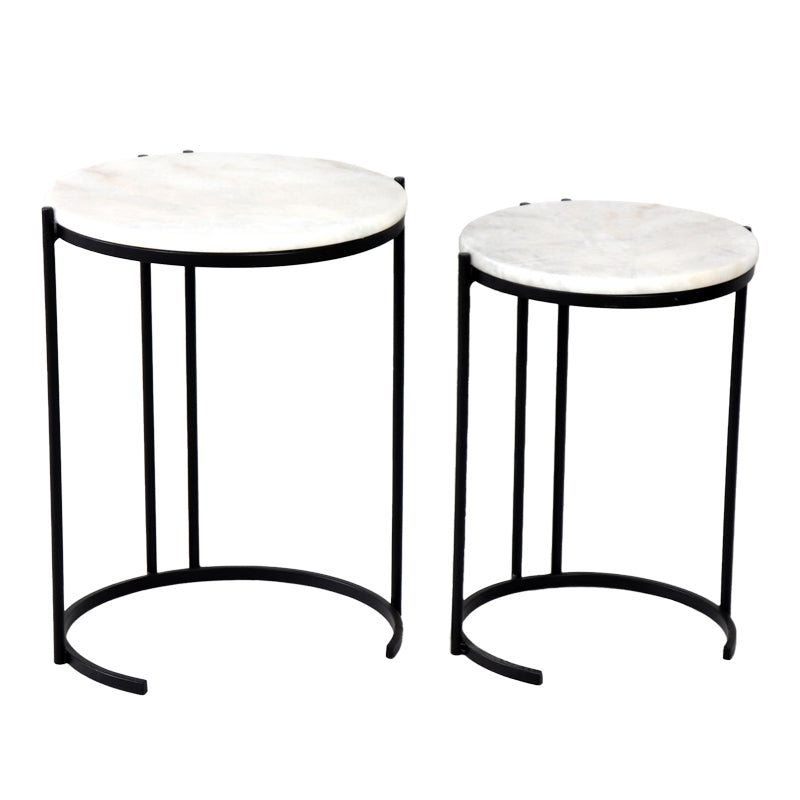 Living room side tables set of 2 Luxere Inart black metal-white marble