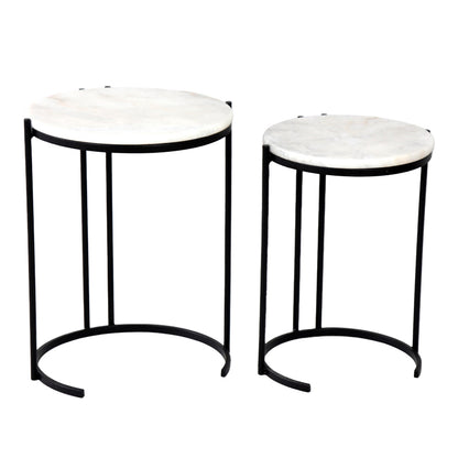 Living room side tables set of 2 Luxere Inart black metal-white marble