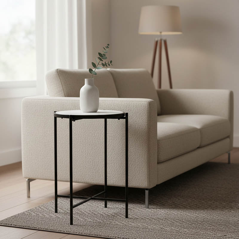 Side table Luxere Inart black metal-white marble D40x65.5cm