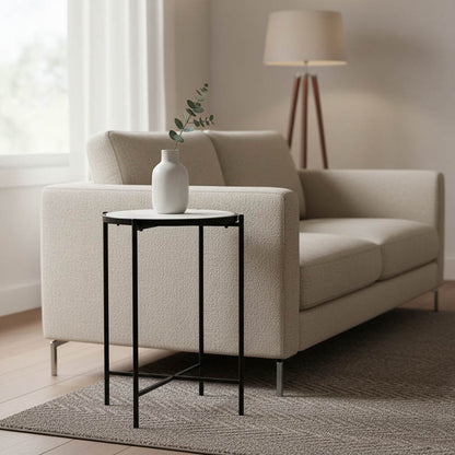 Side table Luxere Inart black metal-white marble D40x65.5cm