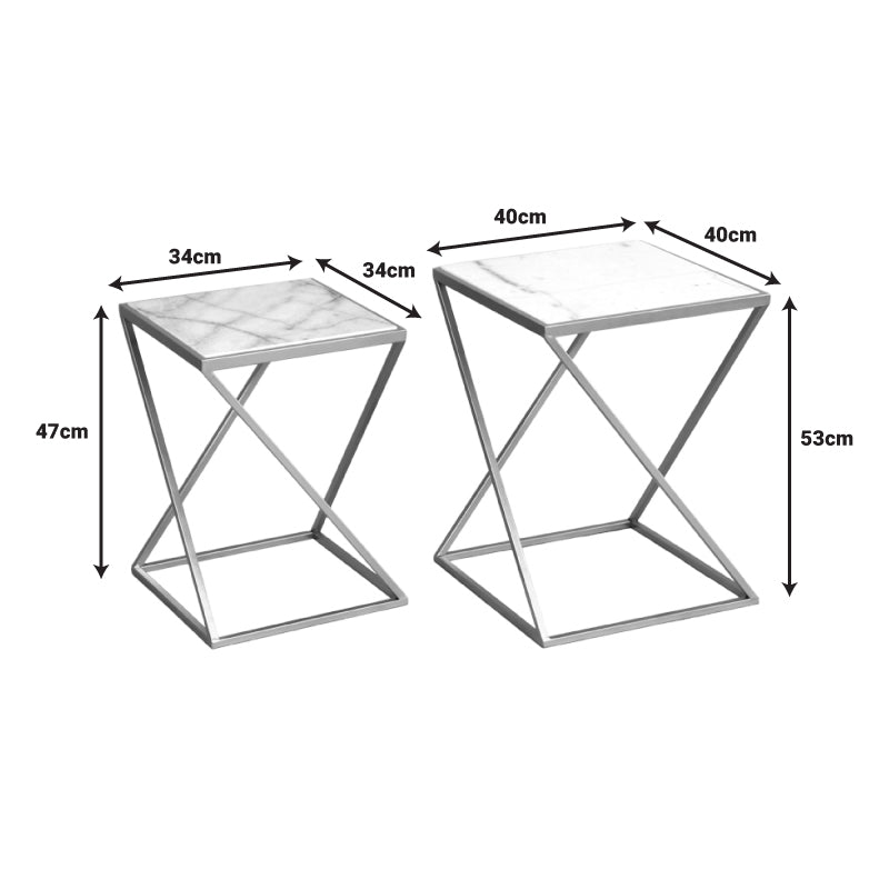 Side tables for living room set of 2 pieces Zoliene Inart gold metal-white marble