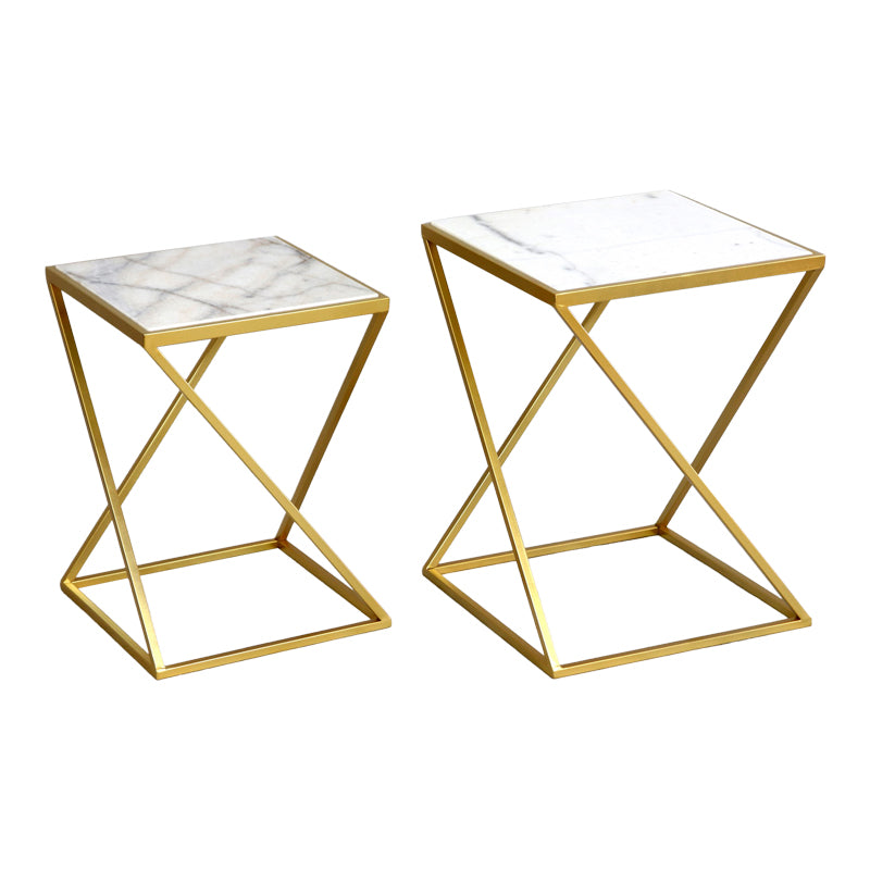 Side tables for living room set of 2 pieces Zoliene Inart gold metal-white marble