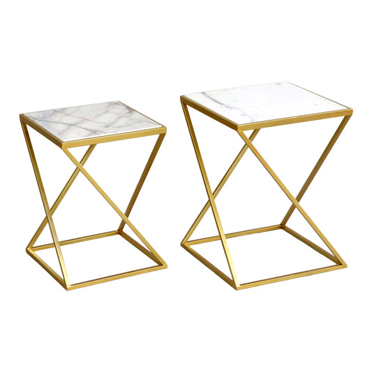 Side tables for living room set of 2 pieces Zoliene Inart gold metal-white marble