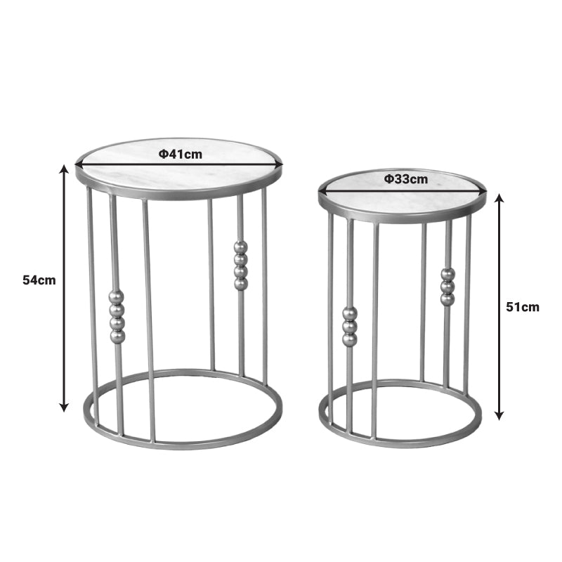 Side tables for living room set of 2 Emiliane Inart gold metal-white marble