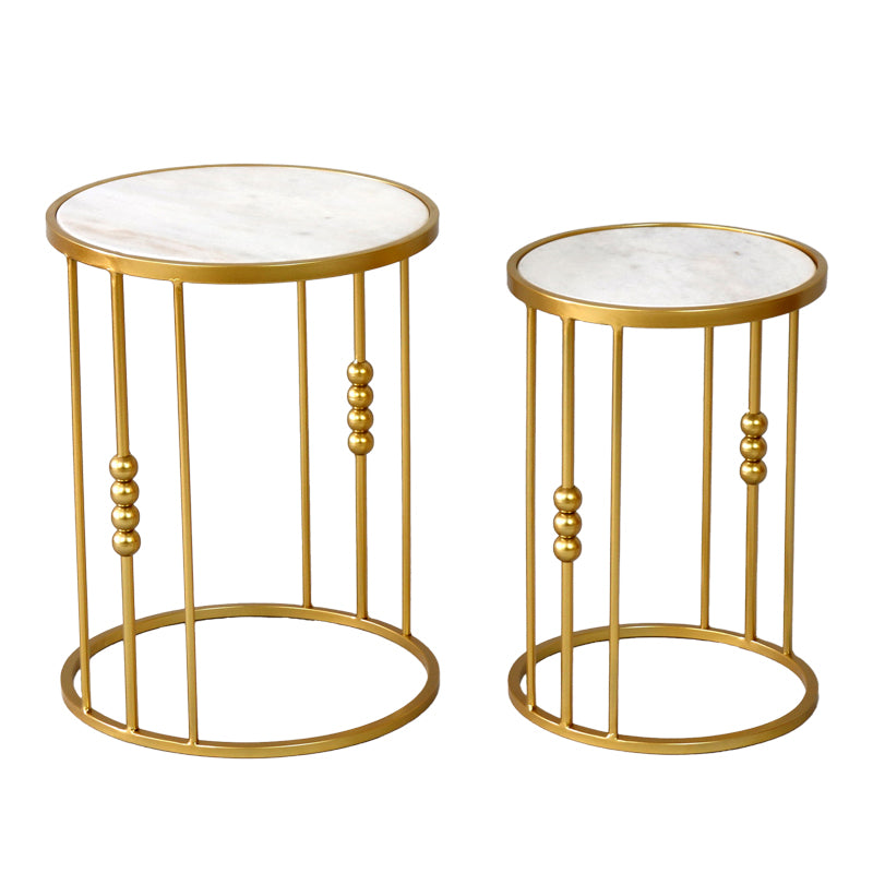 Side tables for living room set of 2 Emiliane Inart gold metal-white marble