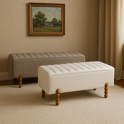 Daph Inart trunk stool set of 2 velvet in beige and white shade
