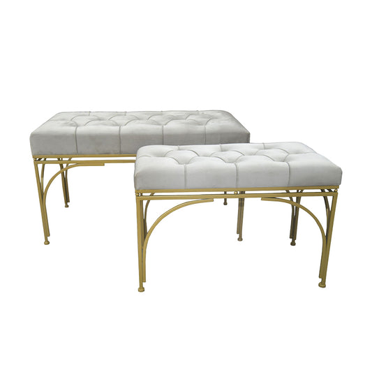 Reigner Inart stool set of 2 velvet fabric in beige shade