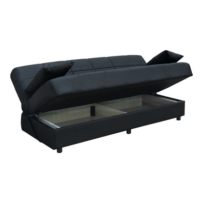 Romina pakoworld 3-seater sofa-bed with storage space fabric in black shade 180x83x79cm