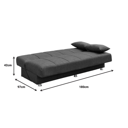 Romina pakoworld 3-seater sofa-bed with storage space fabric in black shade 180x83x79cm