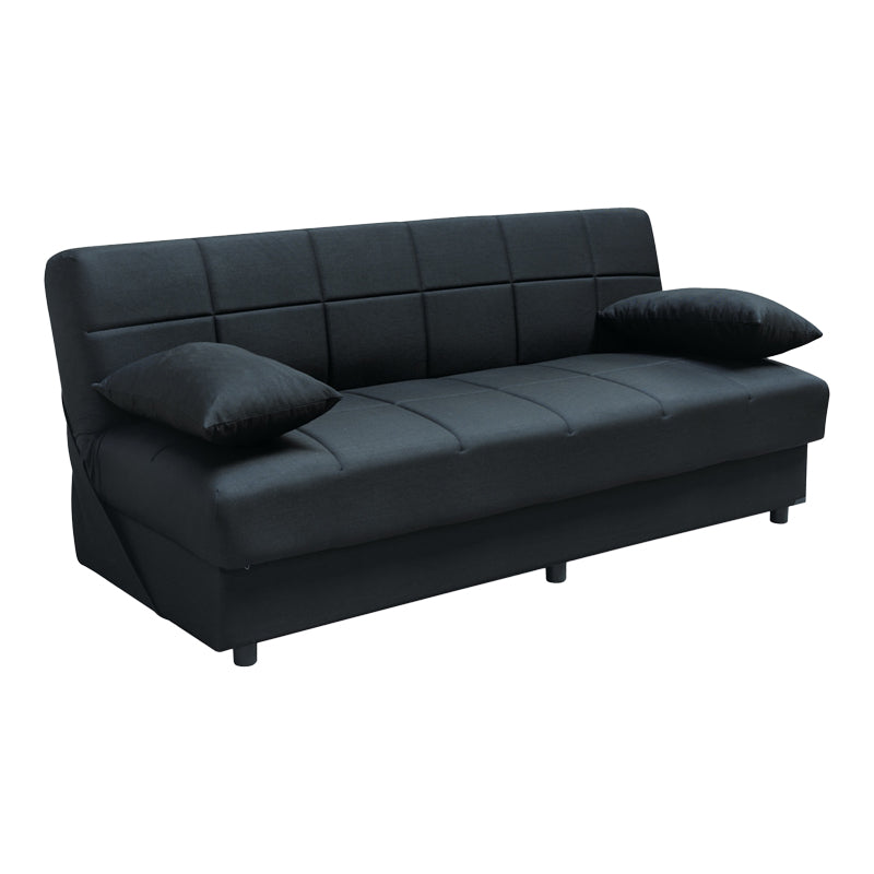 Romina pakoworld 3-seater sofa-bed with storage space fabric in black shade 180x83x79cm