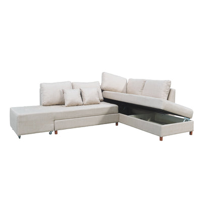 Corner sofa-bed right corner with storage space Lasy pakoworld fabric in off-white shade 290x217x89cm