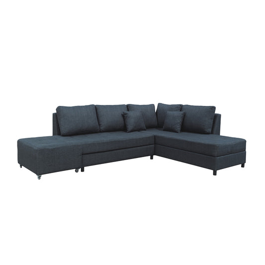 Corner sofa-bed right corner with storage space Lasy pakoworld anthracite fabric 290x217x89cm