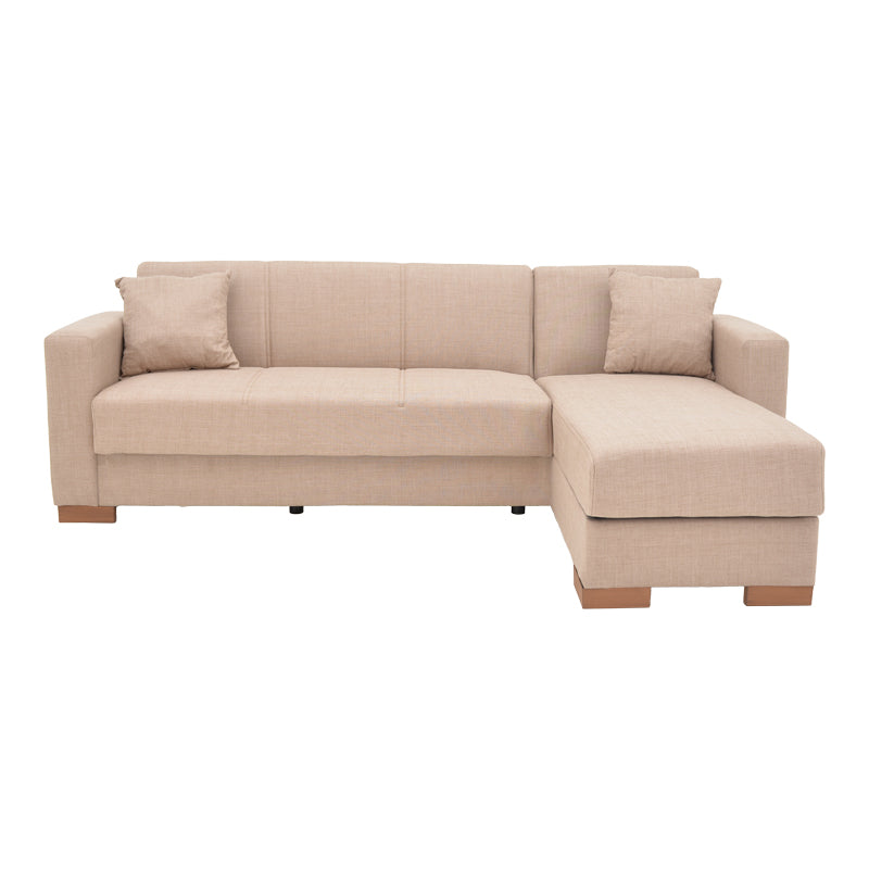 Corner sofa-bed with storage space Someil pakoworld fabric in off-white shade 230x156x80cm