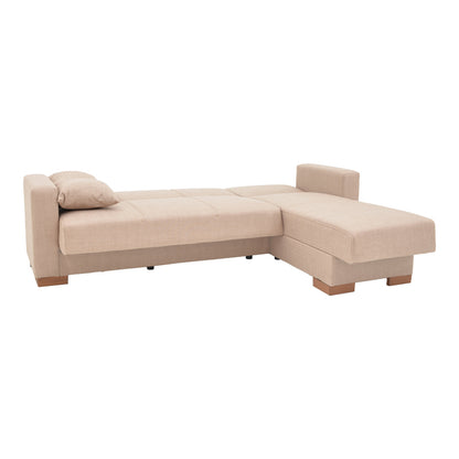 Corner sofa-bed with storage space Someil pakoworld fabric in off-white shade 230x156x80cm