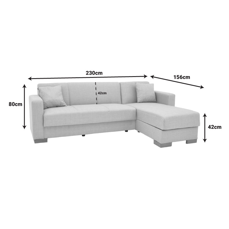 Corner sofa-bed with storage space Someil pakoworld fabric in off-white shade 230x156x80cm