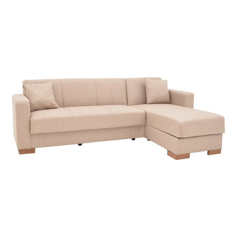 Corner sofa-bed with storage space Someil pakoworld fabric in off-white shade 230x156x80cm