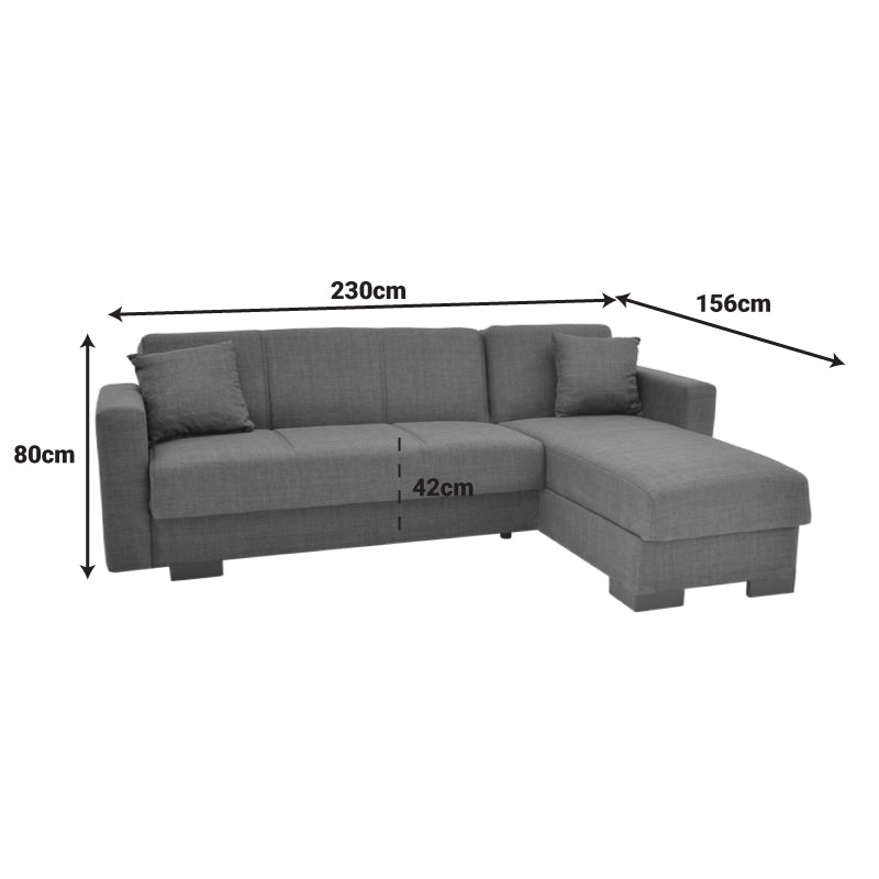 Corner sofa-bed with storage space Someil pakoworld fabric in anthracite shade 230x156x80cm