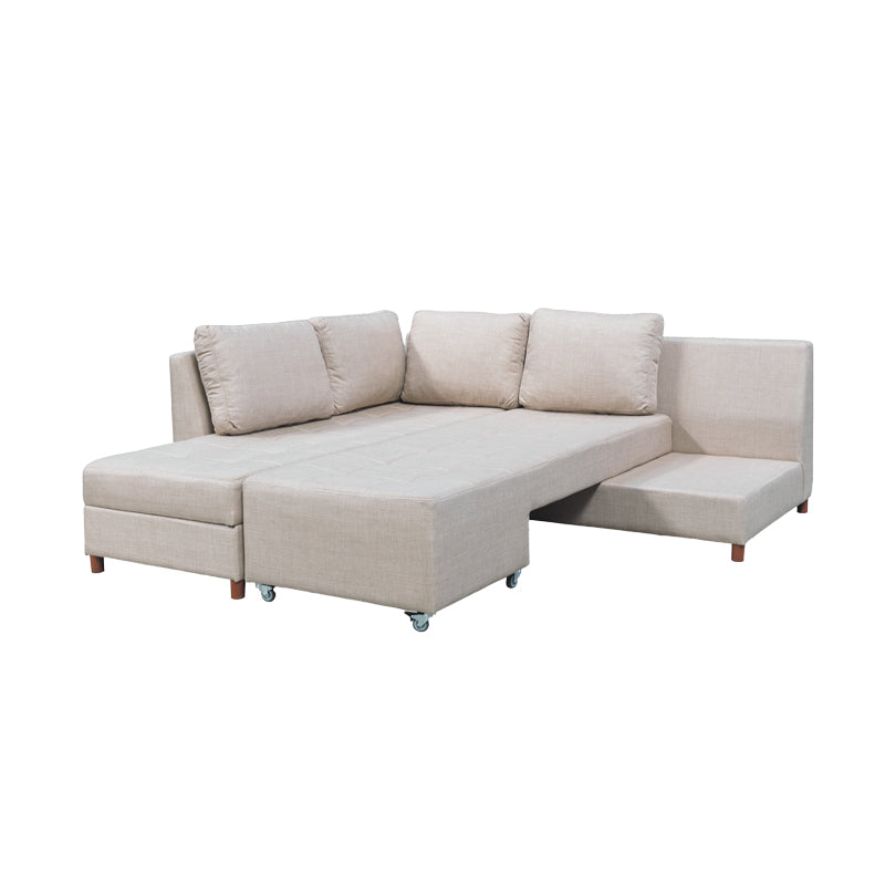 Corner sofa-bed left corner with storage space Lasy pakoworld fabric in off-white shade 290x217x89cm