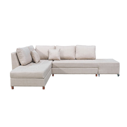 Corner sofa-bed left corner with storage space Lasy pakoworld fabric in off-white shade 290x217x89cm