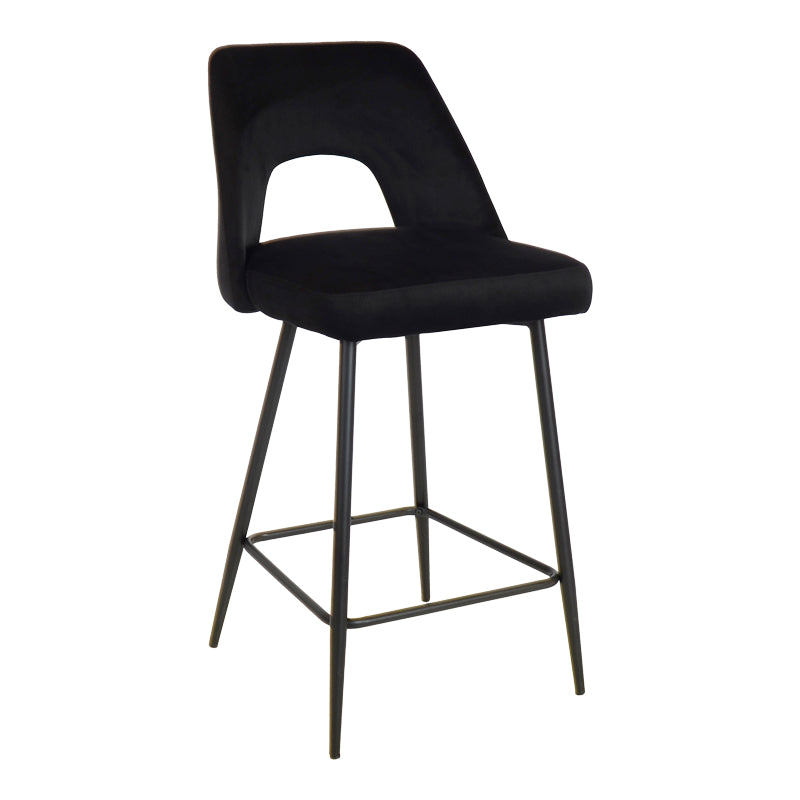 Bar stool Murde pakoworld black velvet fabric and black metal legs 47x52x96cm