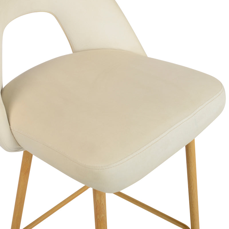 Bar stool Murde pakoworld beige velvet fabric and metal legs in a natural shade 47x52x96cm