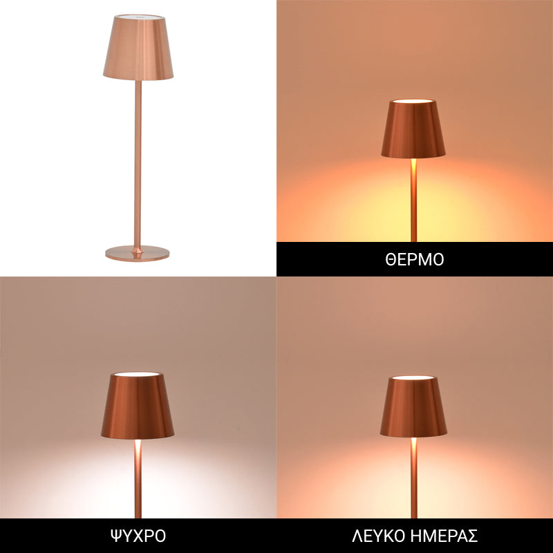 Brave Ι pakoworld LED touch table lamp rechargeable in bronze color D11.5x37cm