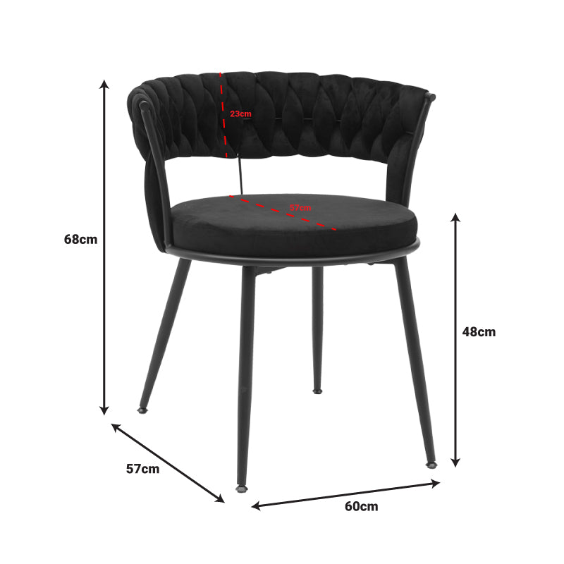 Chair Alkia in black velvet with black metal leg 60x57x68cm