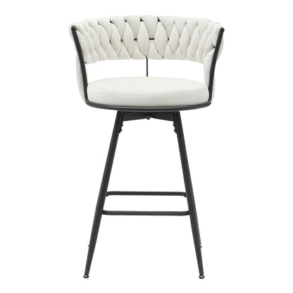 Bar stool Erosa pakoworld in beige velvet with black metal legs 58x55x90cm