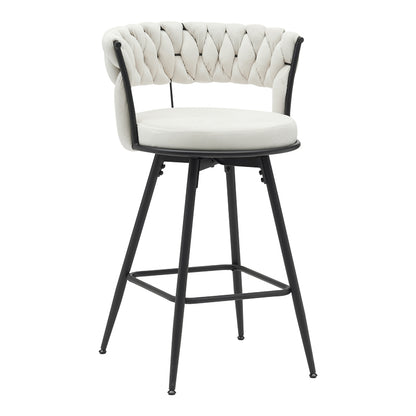 Bar stool Erosa pakoworld in beige velvet with black metal legs 58x55x90cm