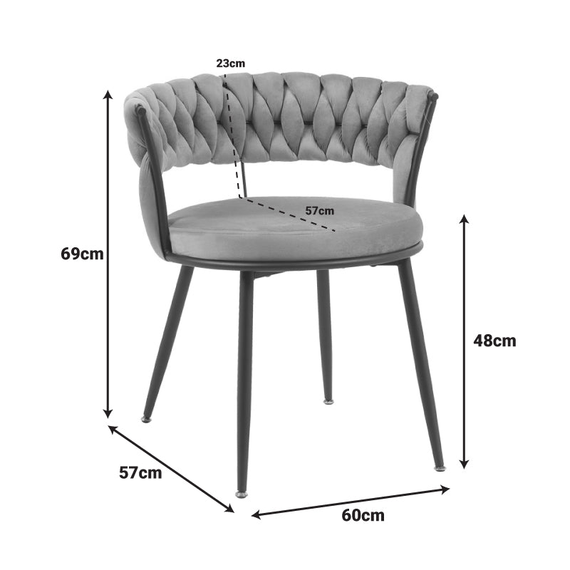 Chair Alkia in yellow velvet with black metal leg 60x57x68cm