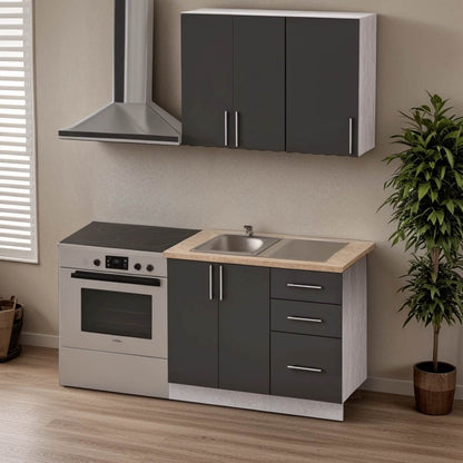 Festa I kitchen unit pakoworld melamine in dark grey and sonoma color workbench 100x60x85cm