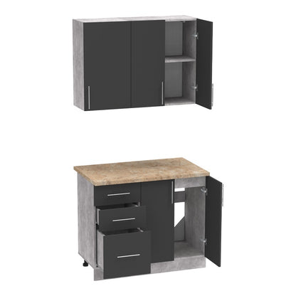 Festa I kitchen unit pakoworld melamine in dark grey and sonoma color workbench 100x60x85cm