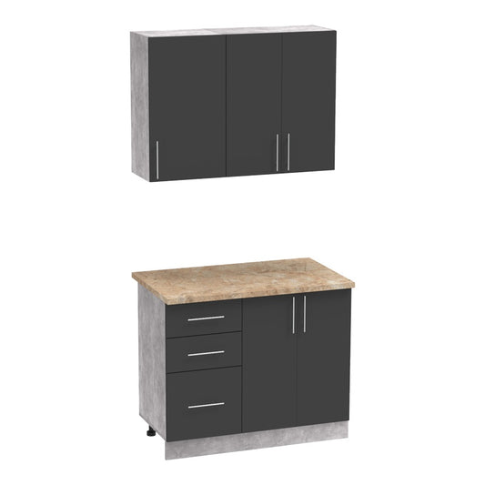 Festa I kitchen unit melamine in dark grey and sonoma color workbench 100x60x85cm