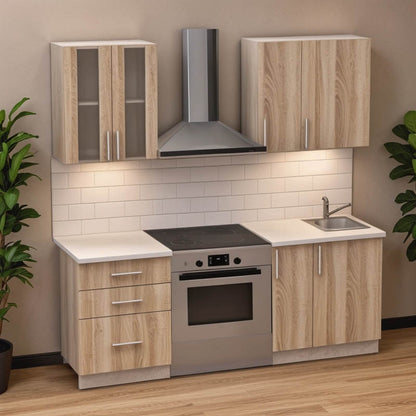 Festa ΙII kitchen unit melamine in sonoma and workbench in light grey color 140x60x85cm
