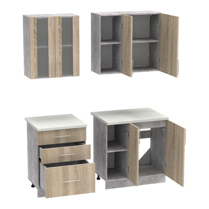 Festa ΙII kitchen unit melamine in sonoma and workbench in light grey color 140x60x85cm