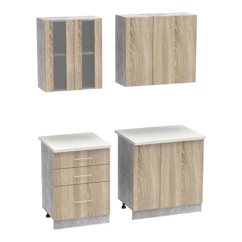 Festa ΙII kitchen unit melamine in sonoma and workbench in light grey color 140x60x85cm