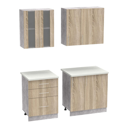 Festa ΙII kitchen unit melamine in sonoma and workbench in light grey color 140x60x85cm