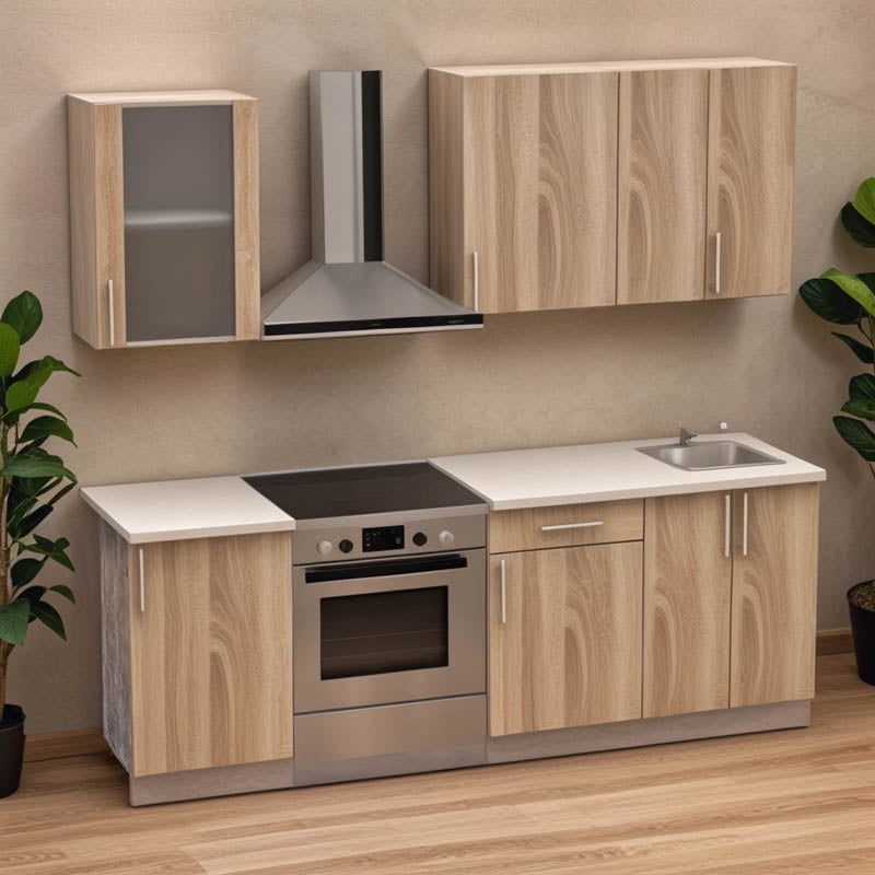 Festa ΙV kitchen unit melamine in sonoma and workbench in light grey color 160x60x85cm