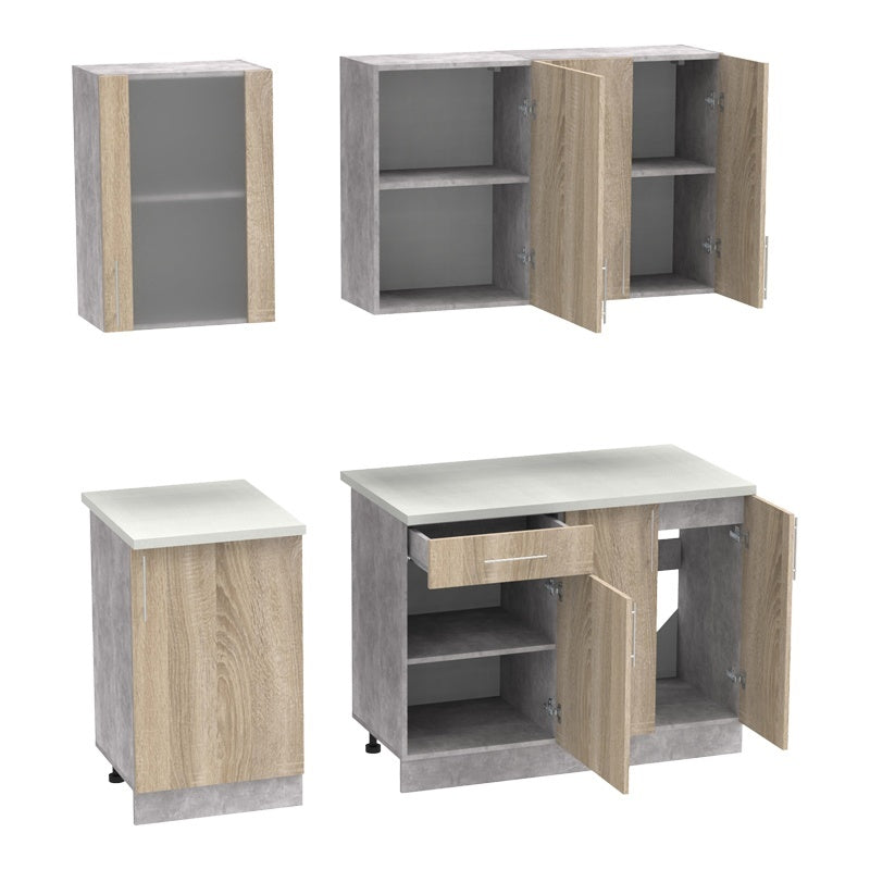Festa ΙV kitchen unit melamine in sonoma and workbench in light grey color 160x60x85cm