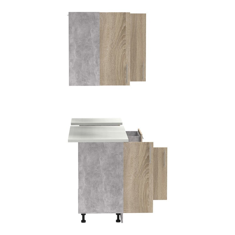 Festa ΙV kitchen unit melamine in sonoma and workbench in light grey color 160x60x85cm