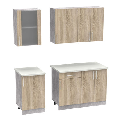 Festa ΙV kitchen unit melamine in sonoma and workbench in light grey color 160x60x85cm