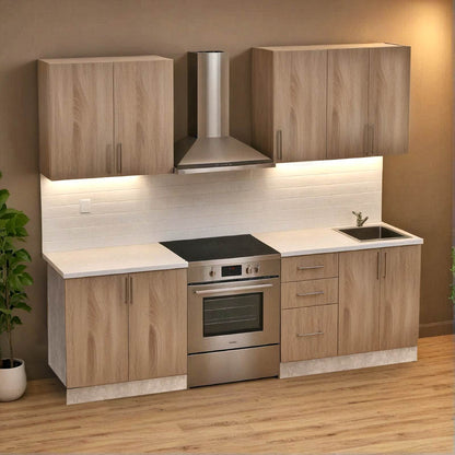 Festa V kitchen unit melamine in sonoma and workbench in light grey color 160x60x85cm
