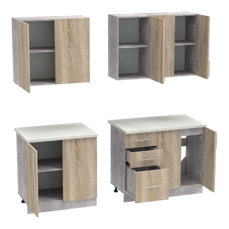 Festa V kitchen unit melamine in sonoma and workbench in light grey color 160x60x85cm