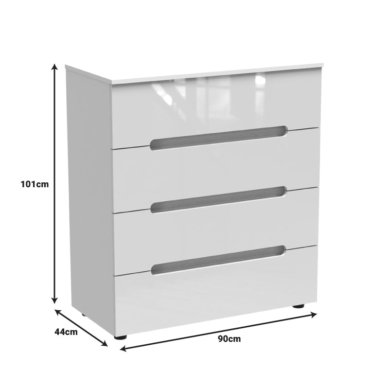 Chest of drawers Afina mdf in white glossy color 90x44x101cm