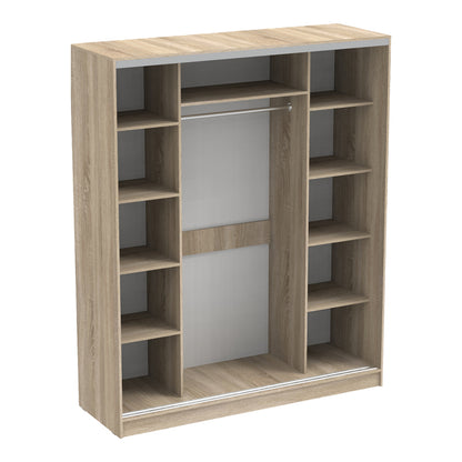 Aparador pakoworld two-leaf sliding wardrobe with mirror in sonoma color 180x60x220cm