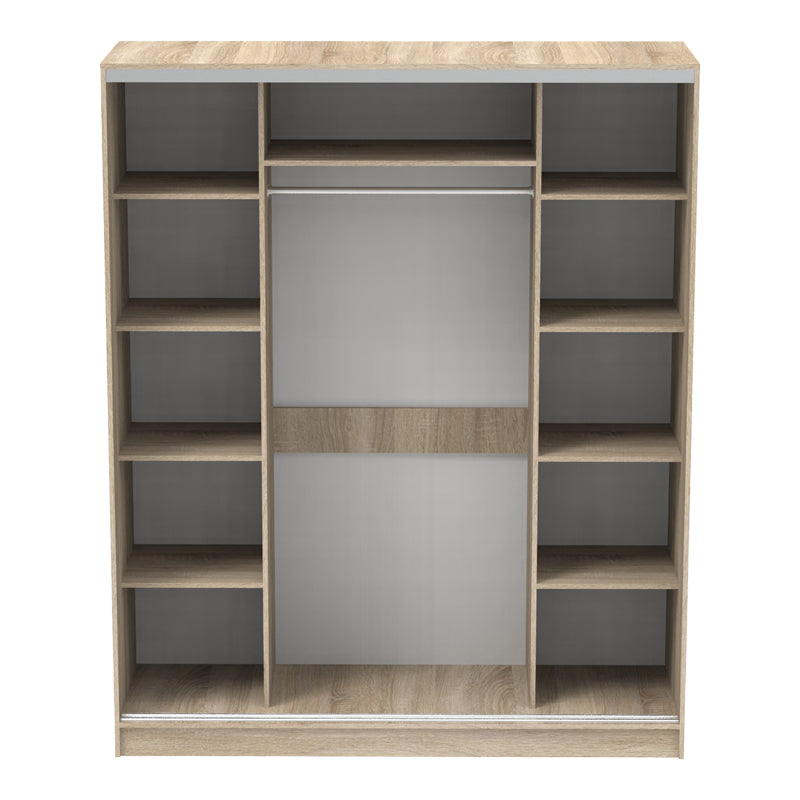 Aparador pakoworld two-leaf sliding wardrobe with mirror in sonoma color 180x60x220cm